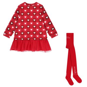 Girls Red Heart & Check Dress Set