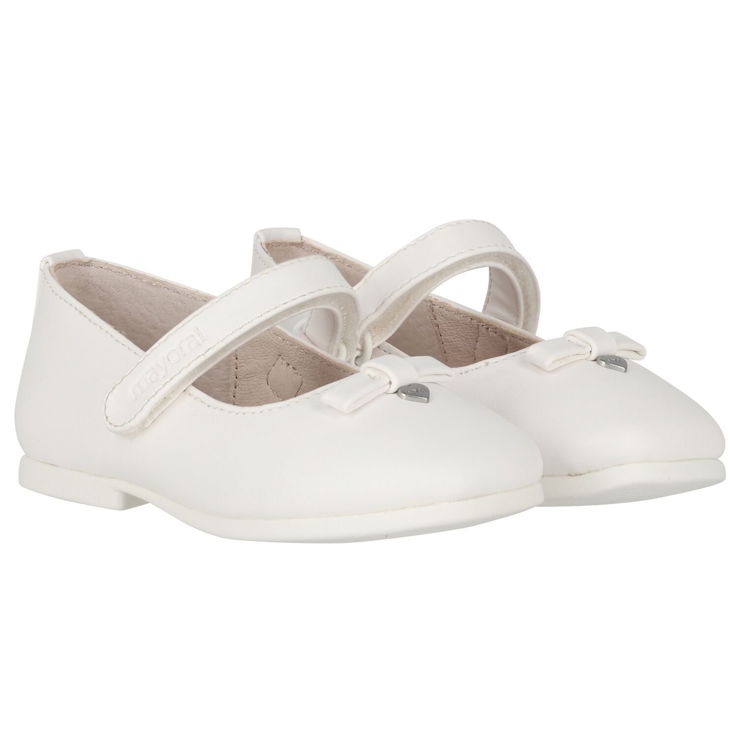 Younger Girls White Bow Ballerina Shoes, 1, hi-res