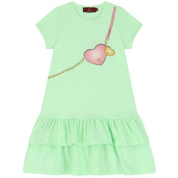 Girls Green Logo Bag Dress