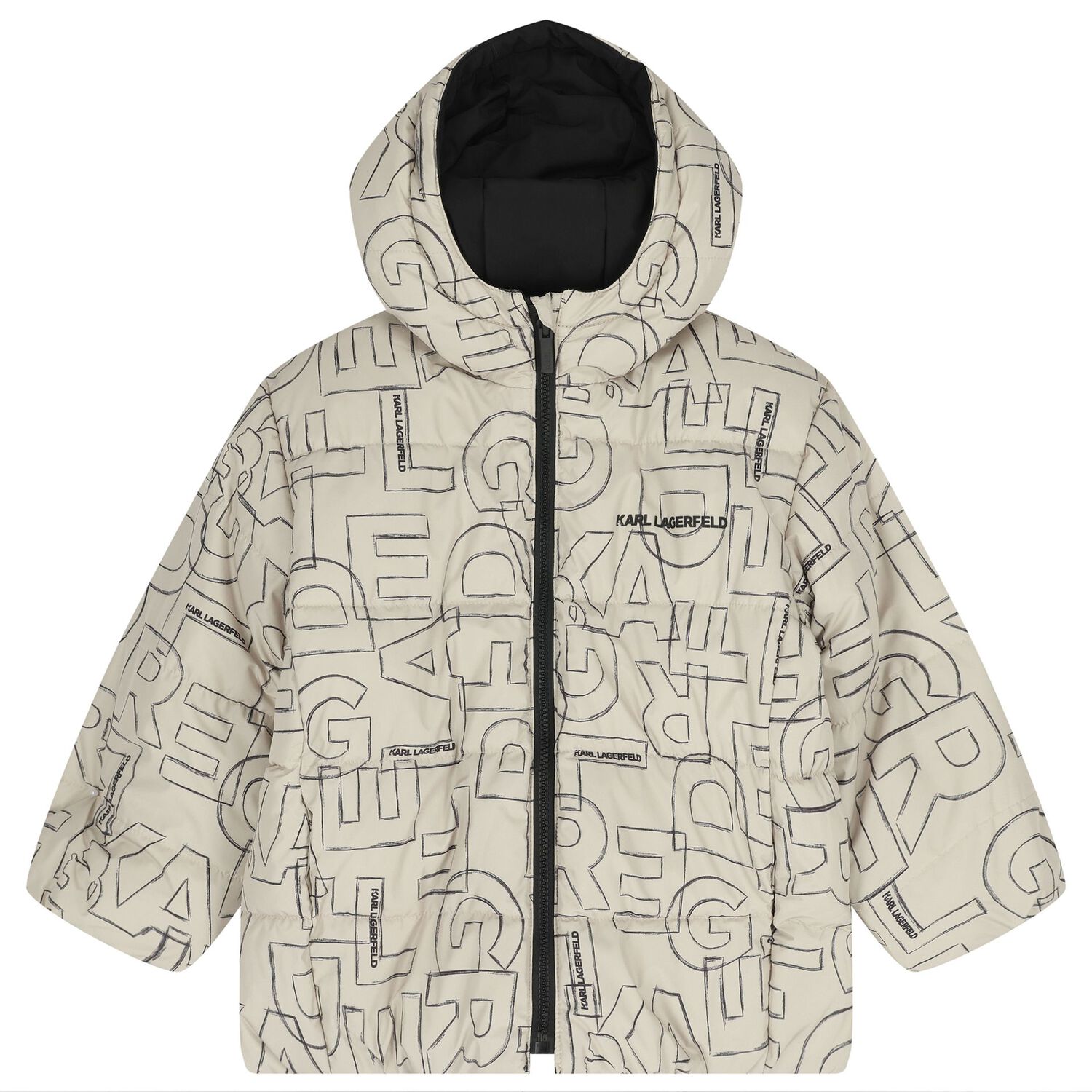 Boys Beige & Black Logo Reversible Puffer Jacket, 1, hi-res