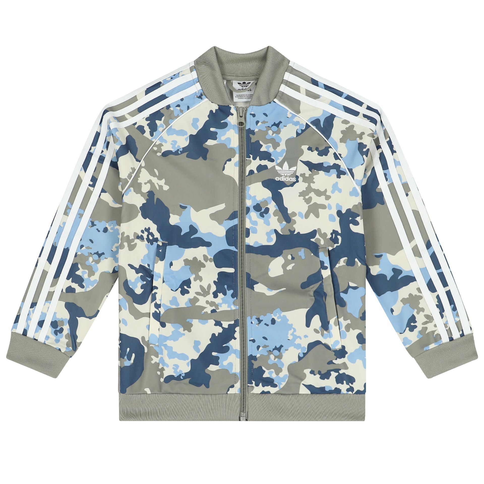 Adidas Kids White Grey Camoflague Logo Zip Up Top Junior Couture