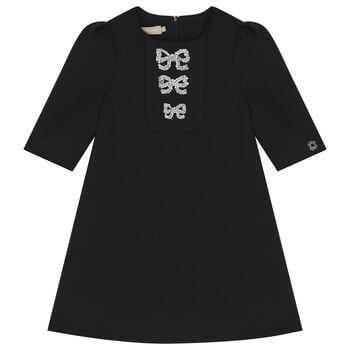 Girls Black Embellished Crepe Dress