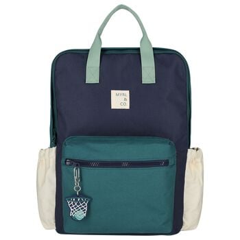 Boys Navy Blue, Green & Ivory Logo Backpack ( 36CM )