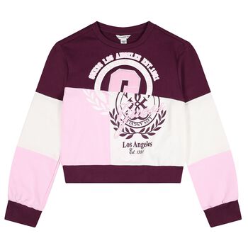 Girls Burgundy, Pink & White Logo Sweatshirt