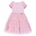 Girls Pink Satin & Tulle Dress, 1, hi-res