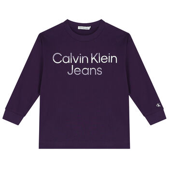 Boys Purple Logo Long Sleeve Top
