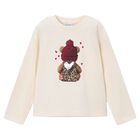 Girls Ivory Teddy Bear Long Sleeve Top, 2, hi-res