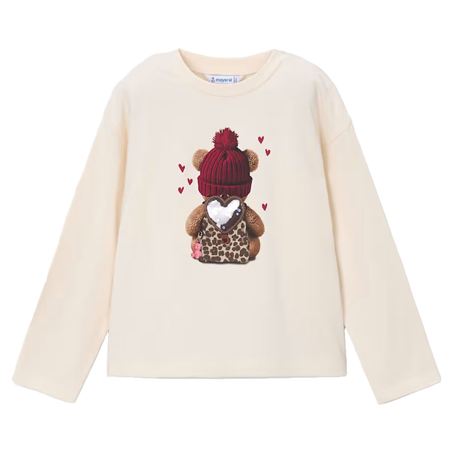 Girls Ivory Teddy Bear Long Sleeve Top, 2, hi-res