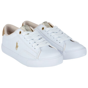 Girls White & Gold Logo Trainers