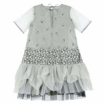 Girls Silver & Grey Lace Dress