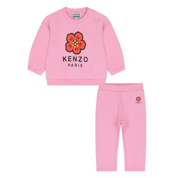 Younger Girls Pink Boke Flower Tracksuit