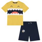 Boys Yellow & Navy Blue Smiley Shorts Set, 1, hi-res