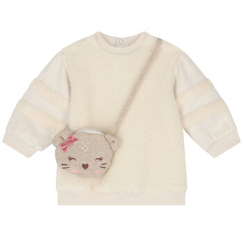 Younger Girls Ivory Sherpa Dress & Bag Set