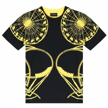 Boys Black & Yellow Printed T-Shirt
