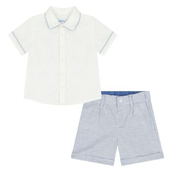 Younger Boys White & Blue Shorts Set