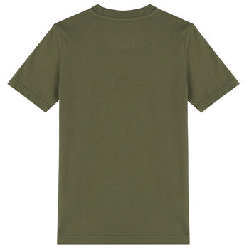 Boys Khaki Green Trefoil Logo T-Shirt