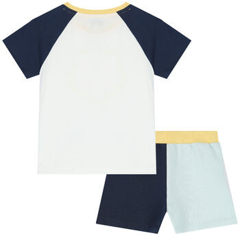Younger Boys White & Blue Tiger Logo Shorts Set