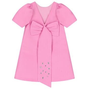 Girls Pink Bow Puff Sleeve Dress