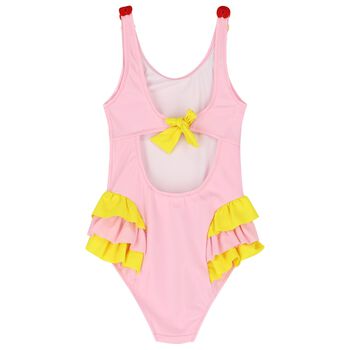 Girls Pink Ruffled Swimsuit