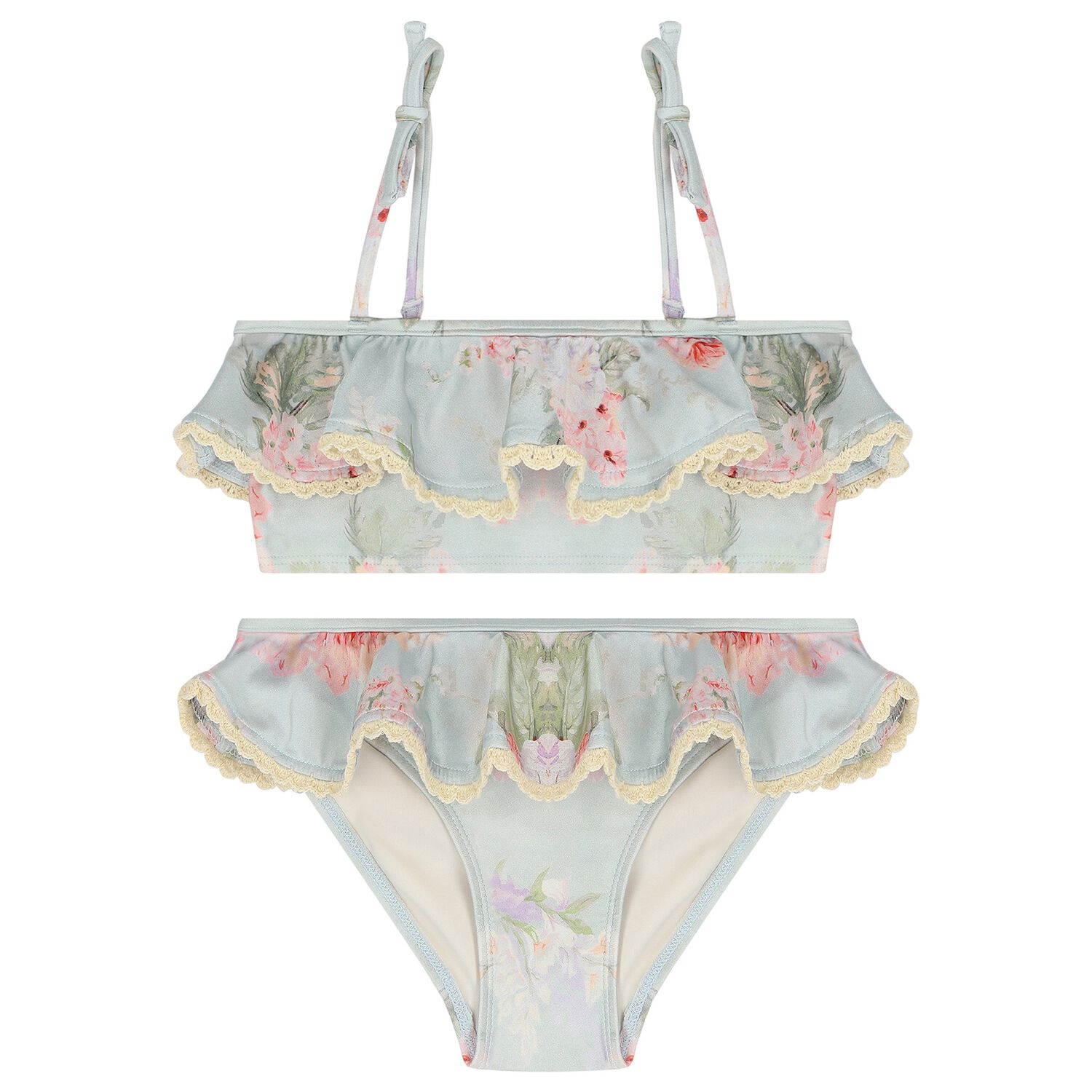 Girls Blue Floral Bikini, 1, hi-res