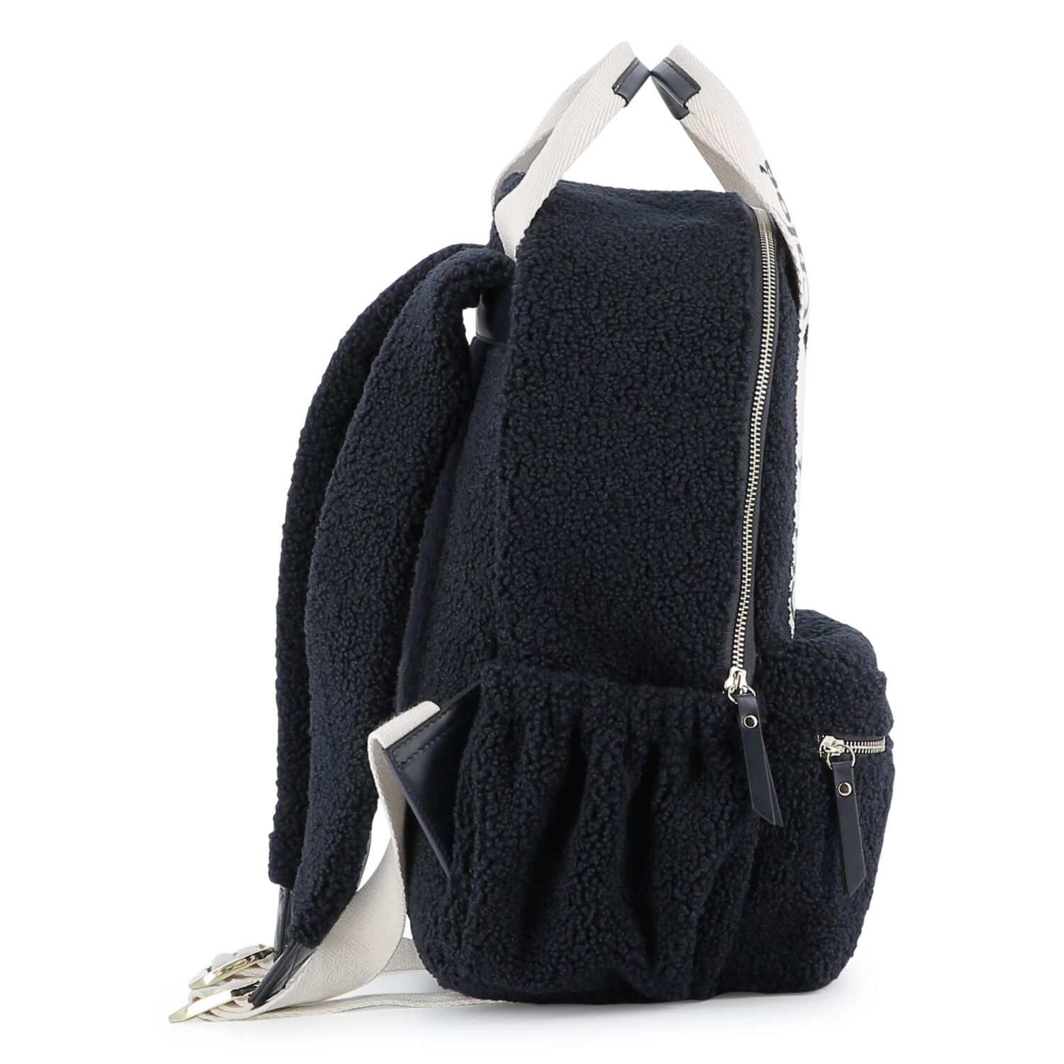 Girls Navy Blue Sherpa Fleece Backpack, 1, hi-res