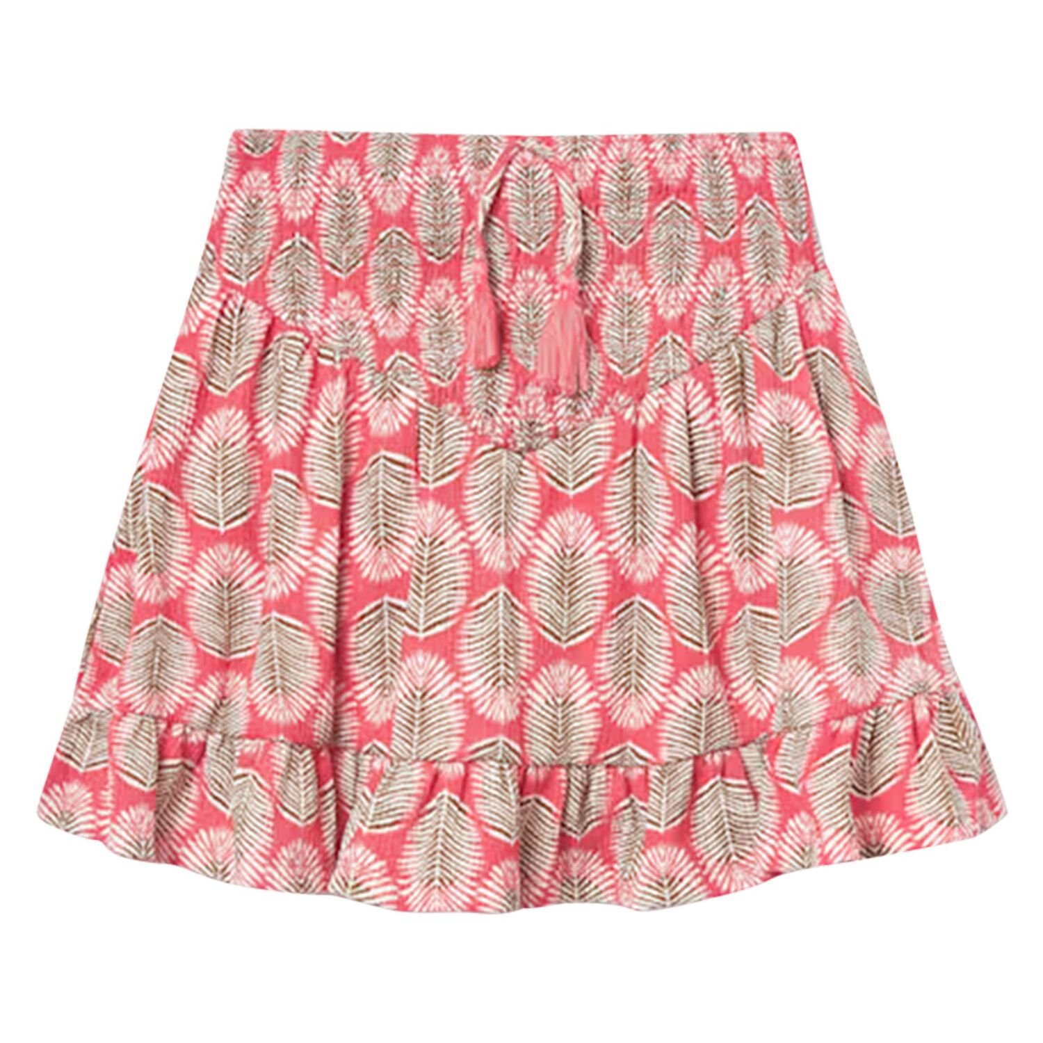 Girls Pink Tropical Leaf Ruffled Skirt, 1, hi-res