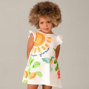 Girls White Ruffled Dress
