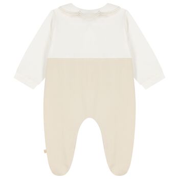 Baby Girls Ivory & Beige Logo Babygrow