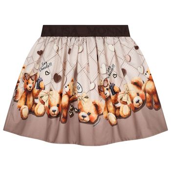 Girls Beige Teddy Bear Skirt