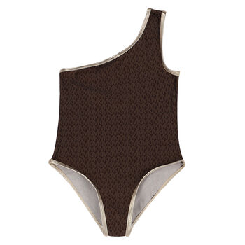 Girls Brown Logo Swimsuit