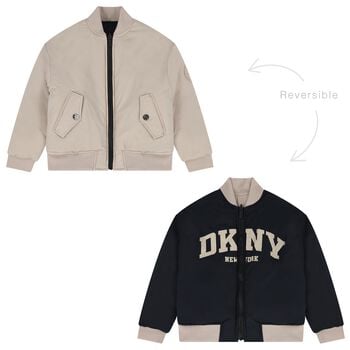 Boys Beige & Navy Blue Logo Reversible Jacket