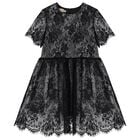 Girls Black Floral Lace Dress, 1, hi-res