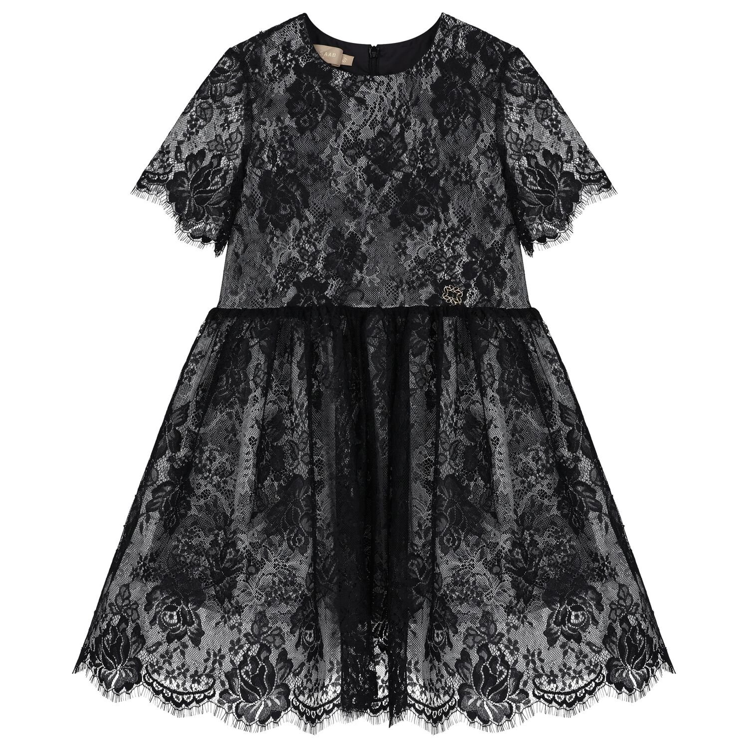 Girls Black Floral Lace Dress, 1, hi-res