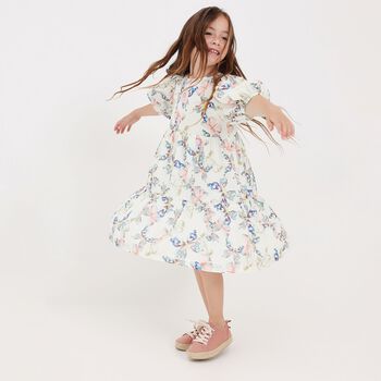 Girls Ivory Butterflies Logo Dress 