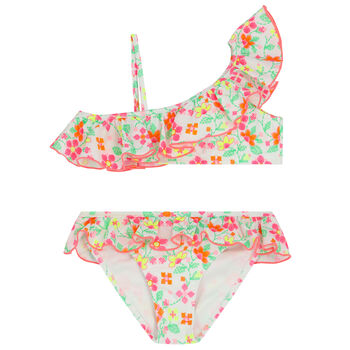 Girls White & Pink Floral Bikini