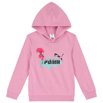 Girls Pink Trolls Logo Hooded Top