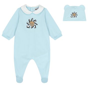 Blue Teddy Bear Logo Babygrow Gift Set 