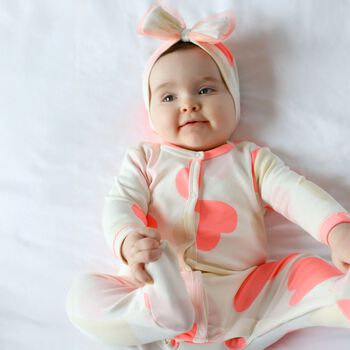 Baby Girls Ivory & Pink Heart Babygrow Gift Set