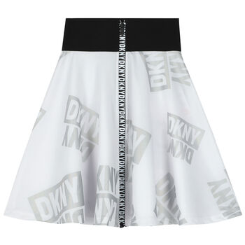 Girls White & Silver Logo Skirt