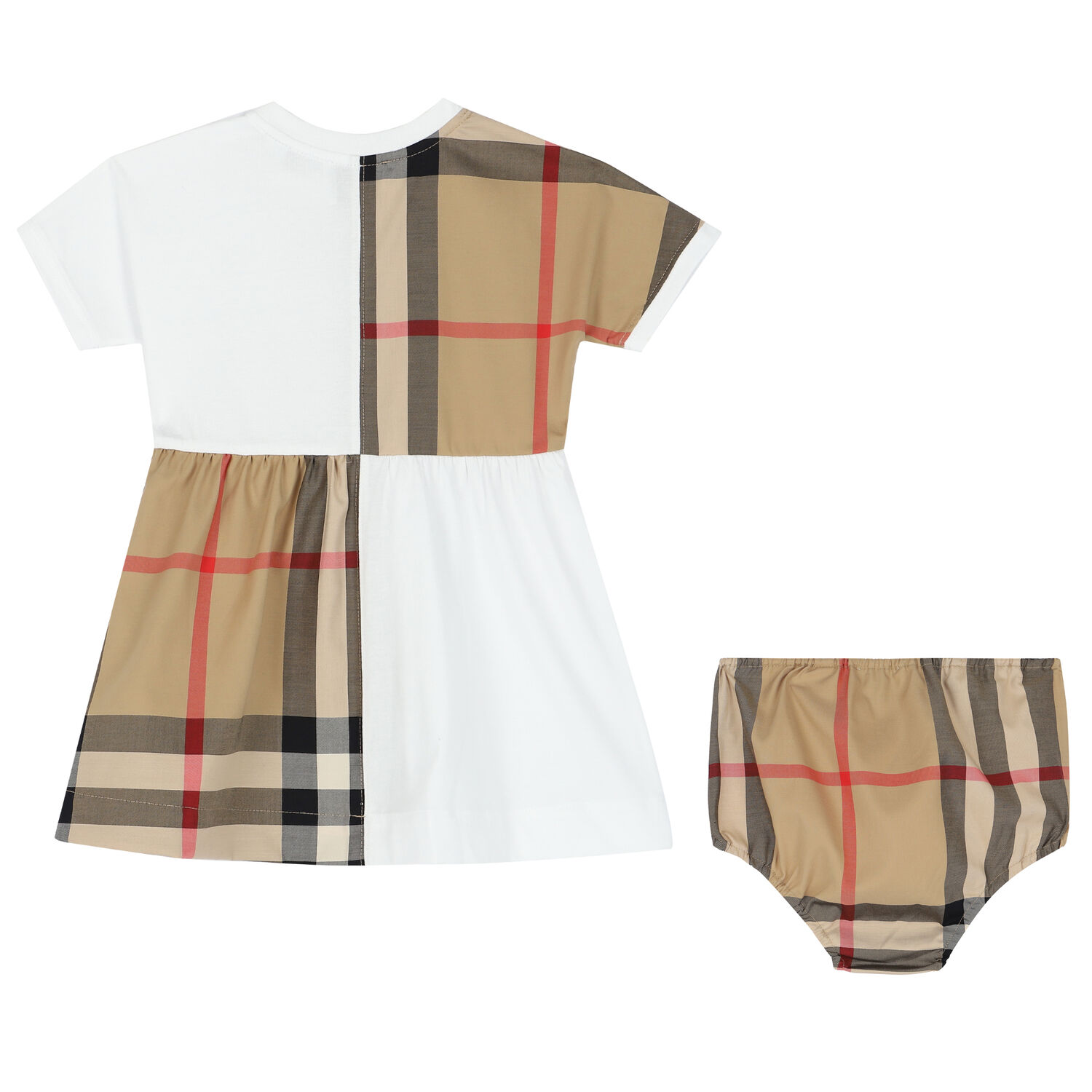 طقم فستان بالشعار باللون الأبيض والبيج, 1, hi-res