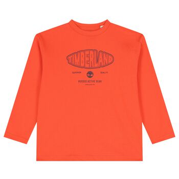 Boys Orange Logo Long Sleeve Top