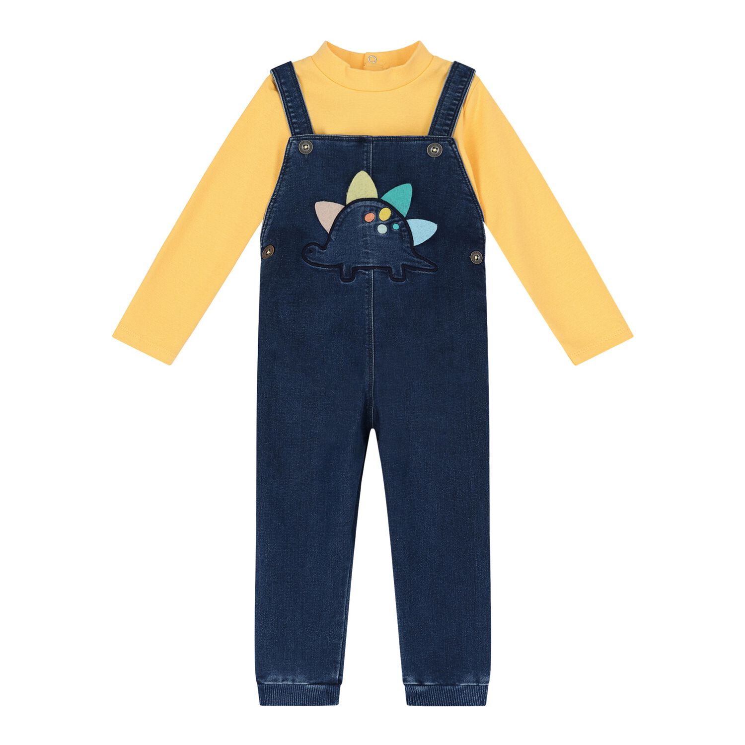 Baby Boys Yellow & Blue Denim Dungaree Set, 1, hi-res