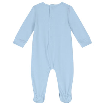 Baby Boys Blue Teddy Bear Logo Babygrow