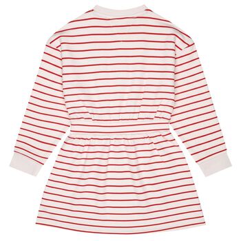 Girls Pink & Red Striped Logo Dress