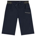 Boys Navy Blue Logo Shorts, 2, hi-res