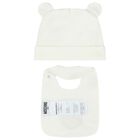 Ivory Teddy Bear Logo Hat & Bib Baby Gift Set, 1, hi-res