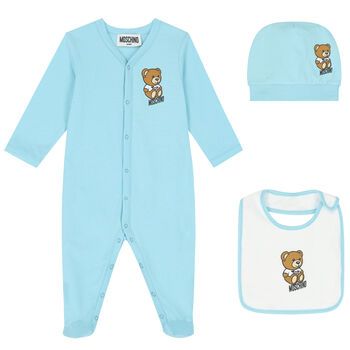 Blue Teddy Bear Logo Babygrow Set