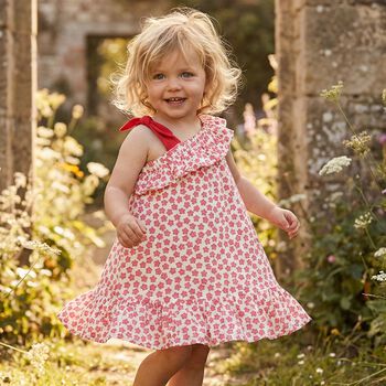 Younger Girls White & Red Star Dress