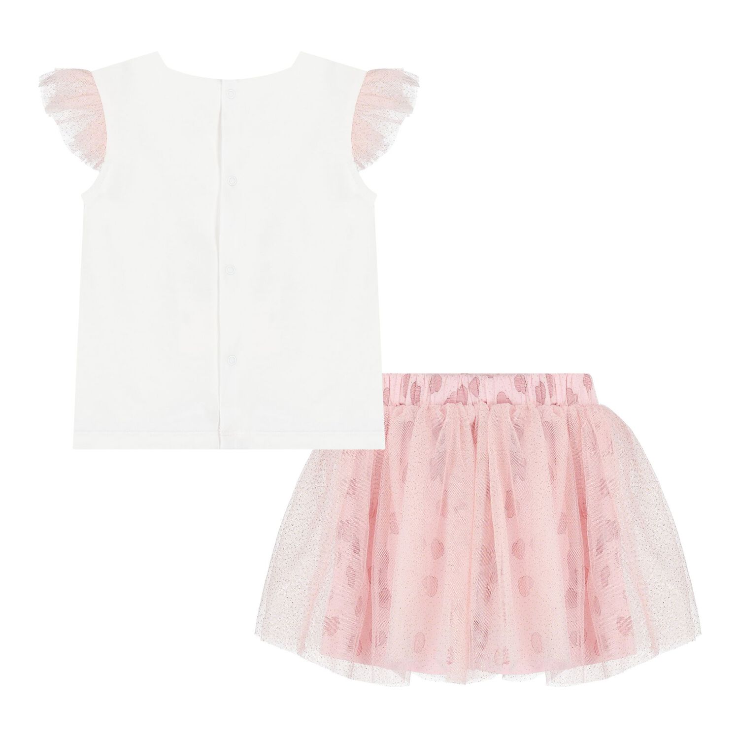 Baby Girls White & Pink Tulle Skirt Set, 2, hi-res