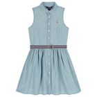 Girls Blue Logo Sleeveless Dress, 1, hi-res